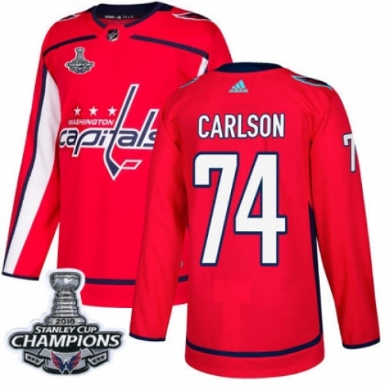 Men's Adidas Washington Capitals #74 John Carlson Premier Red Home 2018 Stanley Cup Final Champions NHL Jersey - Ujersey