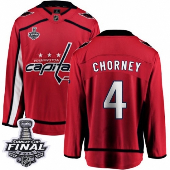 Men's Washington Capitals #4 Taylor Chorney Fanatics Branded Red Home Breakaway 2018 Stanley Cup Final NHL Jersey - Ujersey