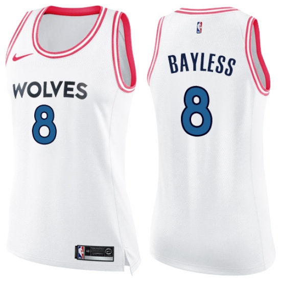Women's Nike Minnesota Timberwolves #8 Jerryd Bayless Swingman White  Pink Fashion NBA Jersey - Ujersey