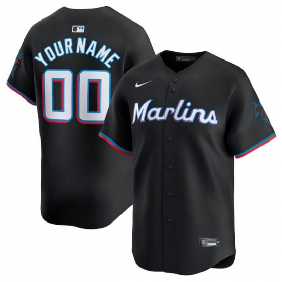 Men's Miami Marlins Customized Black 2024 Alternate Limited Stitched Baseball Jersey - Ujersey