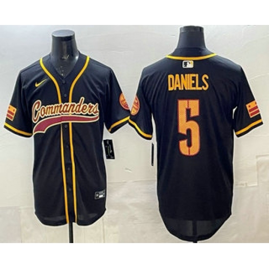 Men's Washington Commanders #5 Jayden Daniels Black Limited Stitched Baseball Jersey - Ujersey