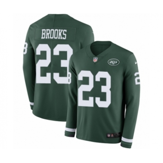 Men's Nike New York Jets #23 Terrence Brooks Limited Green Therma Long Sleeve NFL Jersey - Ujersey