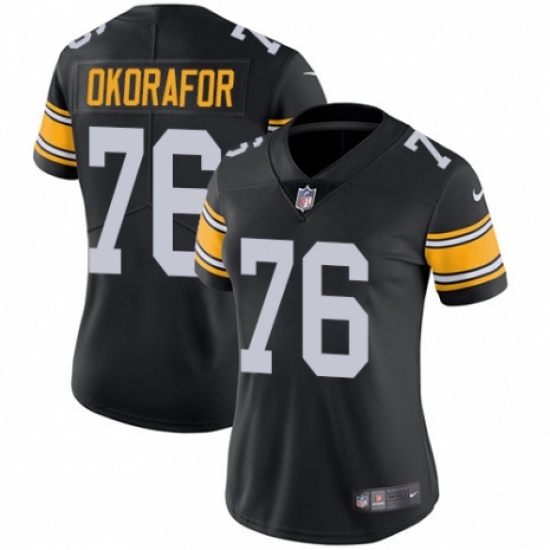 Women's Nike Pittsburgh Steelers #76 Chukwuma Okorafor Black Alternate Vapor Untouchable Limited Player NFL Jersey - Ujersey