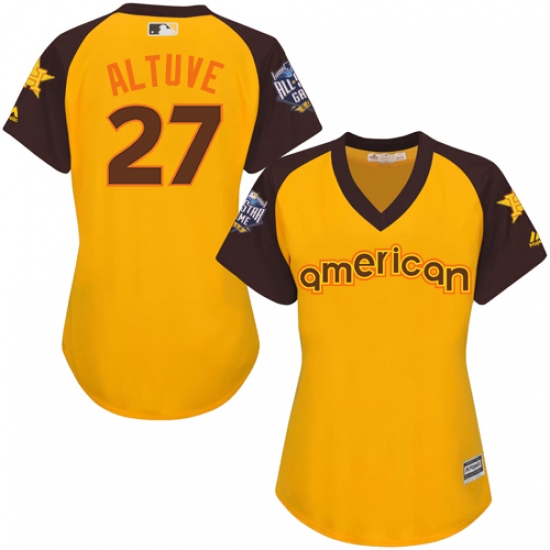 Women's Majestic Houston Astros #27 Jose Altuve Authentic Yellow 2016 All-Star American League BP Cool Base MLB Jersey - Ujersey