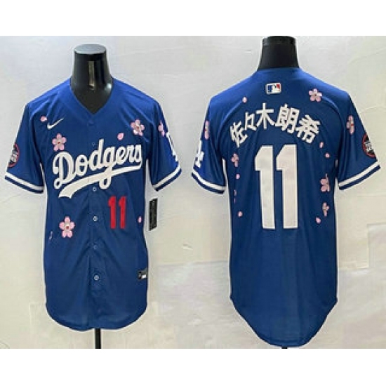 Men's Los Angeles Dodgers #11 Roki Sasaki Blue Japanese 2025 Tokyo Series Limited Jersey - Ujersey