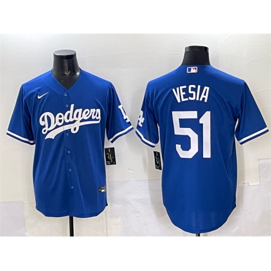 Men's Los Angeles Dodgers #51 Alex Vesia Blue Cool Base Stitched Baseball Jersey - Ujersey