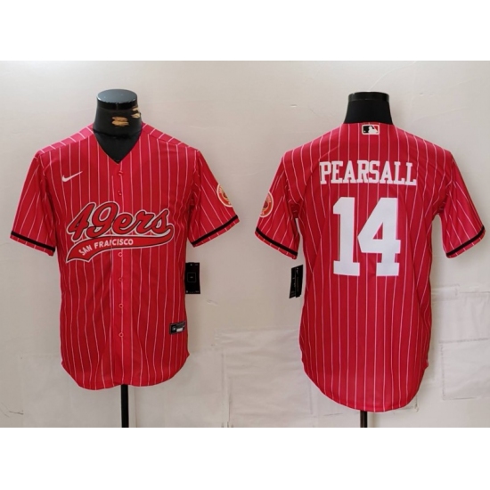 Men's San Francisco 49ers #14 Ricky Pearsall Red Pinstripe With Cool Base Stitched Baseball Jersey - Ujersey
