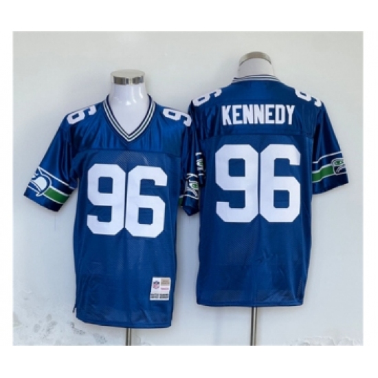 Men's Seattle Seahawks #96 Cortez Kennedy Blue Throwback Football Stitched Jersey - Ujersey