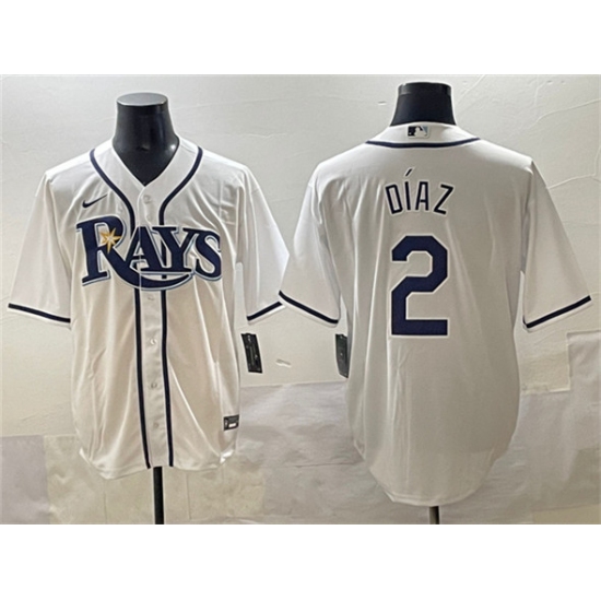 Men's Tampa Bay Rays #2 Yandy Díaz White Cool Base Stitched Baseball Jersey - Ujersey