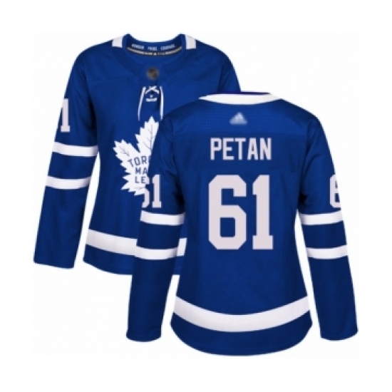 Women's Toronto Maple Leafs #61 Nic Petan Authentic Royal Blue Home Hockey Jersey - Ujersey