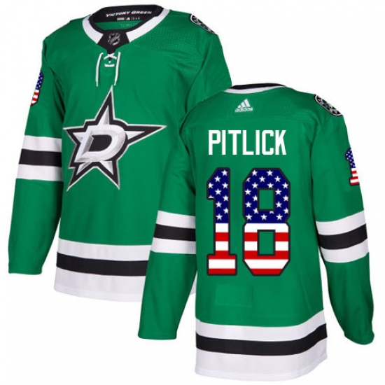 Youth Adidas Dallas Stars #18 Tyler Pitlick Authentic Green USA Flag Fashion NHL Jersey - Ujersey