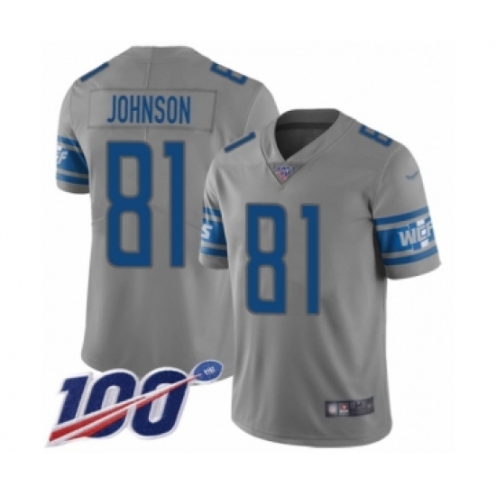 Youth Detroit Lions #81 Calvin Johnson Limited Gray Inverted Legend 100th Season Football Jersey - Ujersey