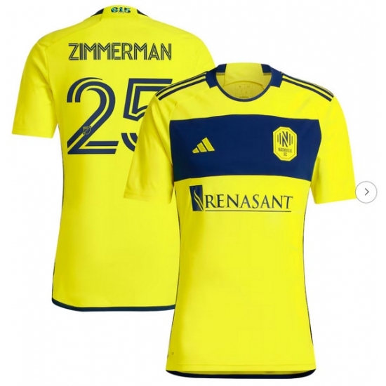 Mens Nashville SC Walker Zimmerman adidas Yellow 2024 The 615 Kit Replica Player Jersey - Ujersey