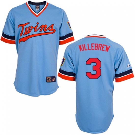 Men's Majestic Minnesota Twins #3 Harmon Killebrew Authentic Light Blue Cooperstown Throwback MLB Jersey - Ujersey