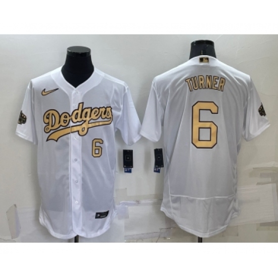 Men's Los Angeles Dodgers #6 Trea Turner Number White 2022 All Star Stitched Flex Base Nike Jersey - Ujersey