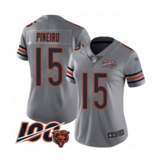 Women's Chicago Bears #15 Eddy Pineiro Limited Silver Inverted Legend 100th Season Football Jersey - Ujersey