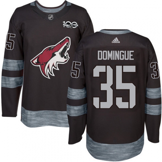 Men's Adidas Arizona Coyotes #35 Louis Domingue Premier Black 1917-2017 100th Anniversary NHL Jersey - Ujersey