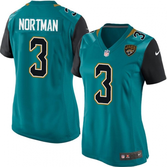 Women's Nike Jacksonville Jaguars #3 Brad Nortman Game Teal Green Team Color NFL Jersey - Ujersey