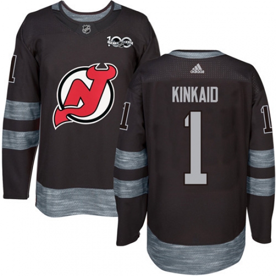 Men's Adidas New Jersey Devils #1 Keith Kinkaid Authentic Black 1917-2017 100th Anniversary NHL Jersey - Ujersey