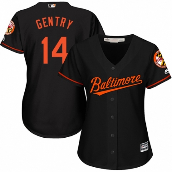 Women's Majestic Baltimore Orioles #14 Craig Gentry Replica Black Alternate Cool Base MLB Jersey - Ujersey