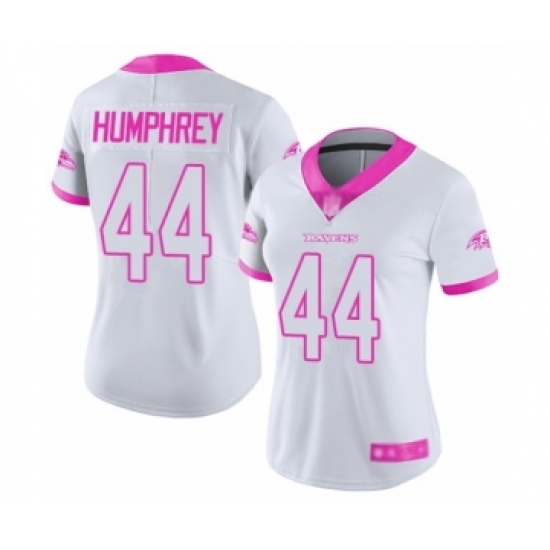 Women's Baltimore Ravens #44 Marlon Humphrey Limited White Pink Rush Fashion Football Jersey - Ujersey