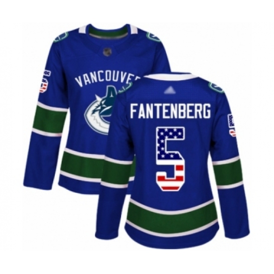 Women's Vancouver Canucks #5 Oscar Fantenberg Authentic Blue USA Flag Fashion Hockey Jersey - Ujersey