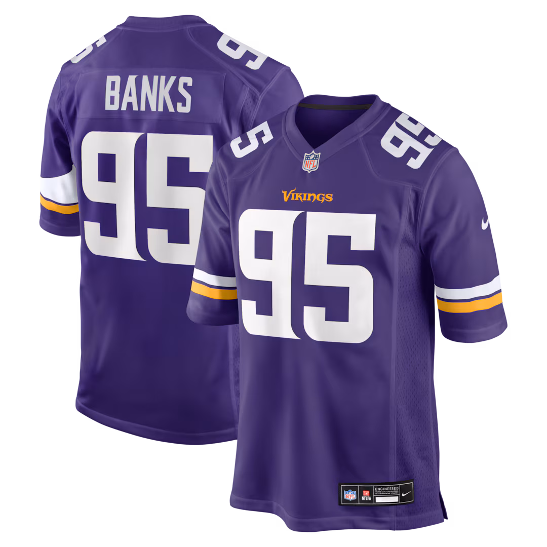 Men's Minnesota Vikings Caleb Banks Nike Purple 2026 NFL Draft First Round Pick No. 18 Team Game Jersey