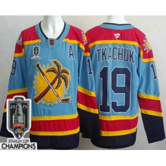 Men's Florida Panthers #19 Matthew Tkachuk Blue 2025 Stanley Cup Champions Authentic Jersey - Ujersey