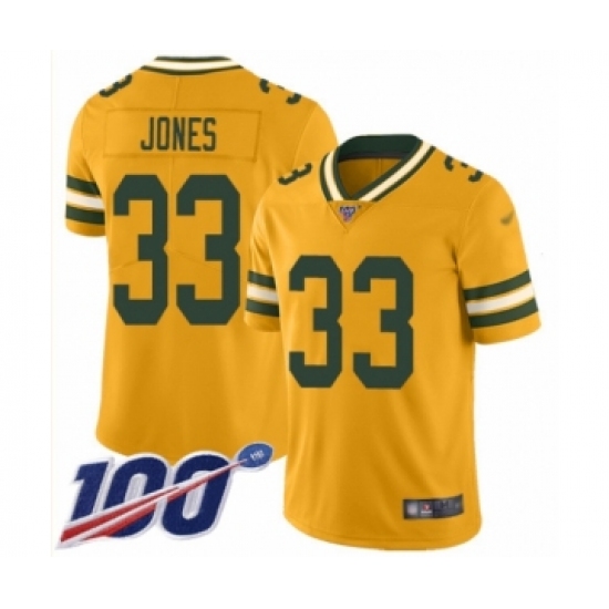 Youth Green Bay Packers #33 Aaron Jones Limited Gold Inverted Legend 100th Season Football Jersey - Ujersey