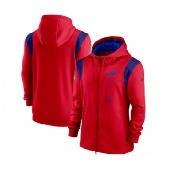 Men's Buffalo Bills 2021 Red Sideline Team Performance Full-Zip Hoodie - Ujersey