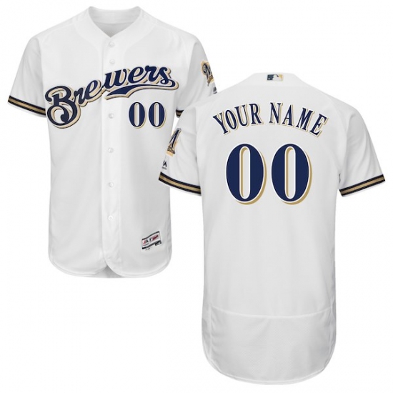 Men's Milwaukee Brewers Majestic Home White Flex Base Authentic Collection Custom Jersey - Ujersey