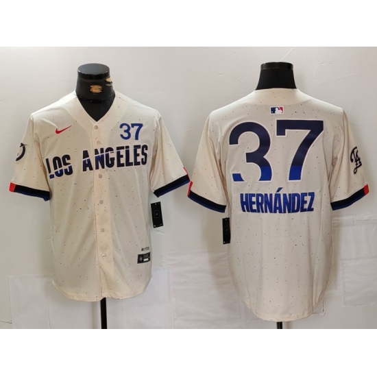 Men's Los Angeles Dodgers #37 Teoscar Hernandez Cream 2024 City Connect Limited Stitched Jersey - Ujersey