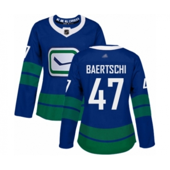Women's Vancouver Canucks #47 Sven Baertschi Authentic Royal Blue Alternate Hockey Jersey - Ujersey