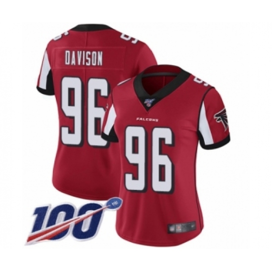 Women's Atlanta Falcons #96 Tyeler Davison Red Team Color Vapor Untouchable Limited Player 100th Season Football Jersey - Ujersey