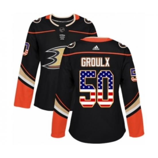 Women's Adidas Anaheim Ducks #50 Benoit-Olivier Groulx Authentic Black USA Flag Fashion NHL Jersey