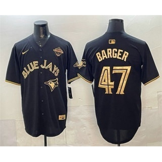 Men's Toronto Blue Jays #47 Addison Barger Black Gold 2025 American League Champions Limited Stitched Jersey - Ujersey