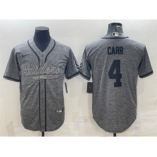Men's Las Vegas Raiders #4 Derek Carr Gray With Patch Cool Base Stitched Baseball Jersey - Ujersey