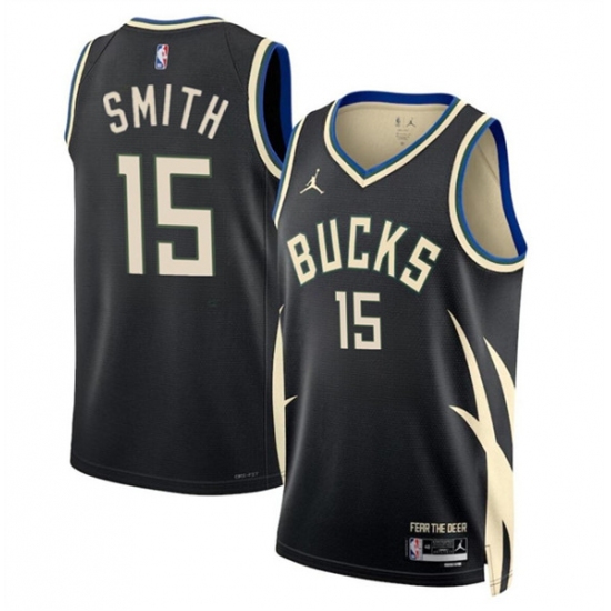 Men's Milwaukee Bucks #15 Tyler Smith Black 2024 Draft Statement Edition Stitched Basketball Jersey - Ujersey