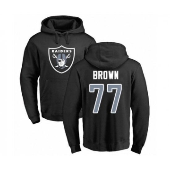 Football Oakland Raiders #77 Trent Brown Black Name & Number Logo Pullover Hoodie - Ujersey