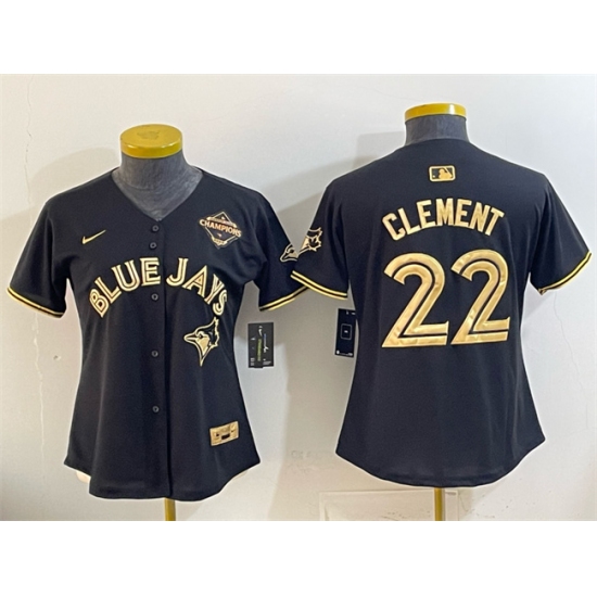 Women's Toronto Blue Jays #22 Ernie Clement Black Gold 2025 American League Champions Limited Stitched Baseball Jersey(Run Small)