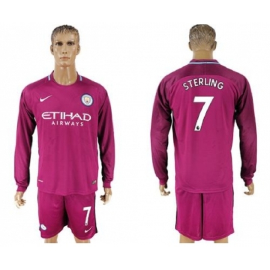 Manchester City #7 Sterling Away Long Sleeves Soccer Club Jersey