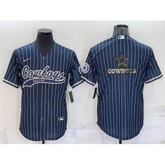 Men's Dallas Cowboys Navy Team Big Logo With Patch Cool Base Stitched Baseball Jersey - Ujersey
