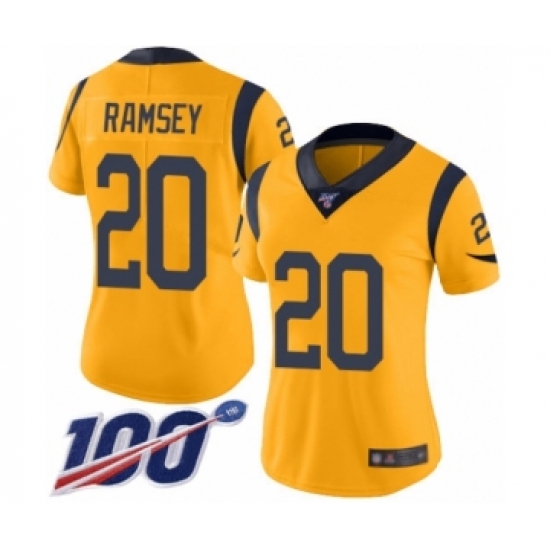 Women's Los Angeles Rams #20 Jalen Ramsey Limited Gold Rush Vapor Untouchable 100th Season Football Jersey - Ujersey