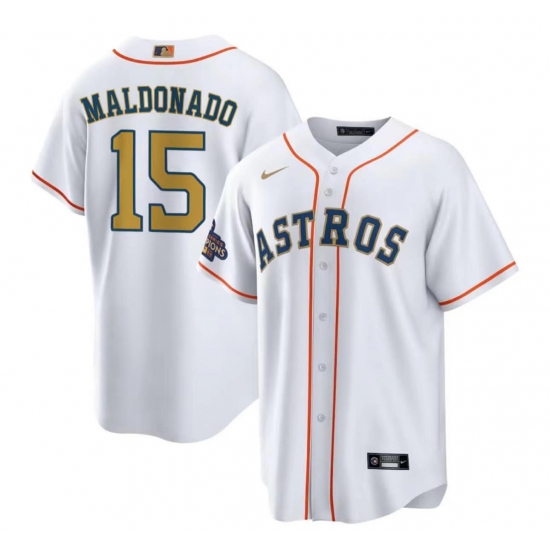 Men's Houston Astros #15 Martín Maldonado 2023 White Gold World Serise Champions Flex Base Stitched Jersey - Ujersey