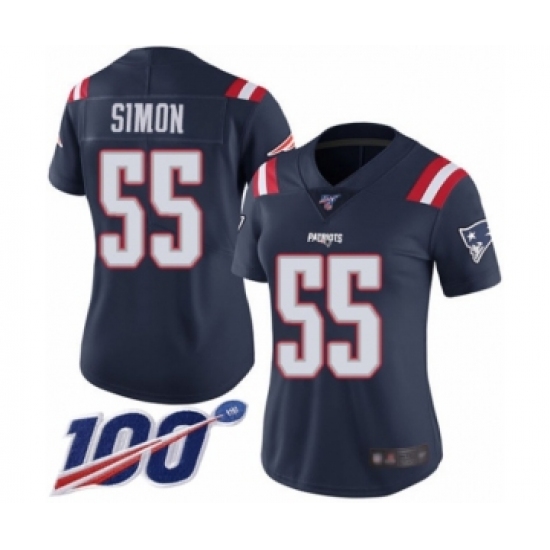 Women's New England Patriots #55 John Simon Limited Navy Blue Rush Vapor Untouchable 100th Season Football Jersey - Ujersey