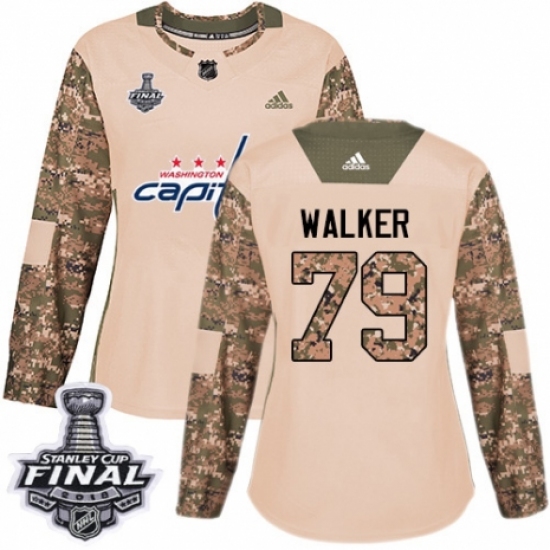 Women's Adidas Washington Capitals #79 Nathan Walker Authentic Camo Veterans Day Practice 2018 Stanley Cup Final NHL Jersey - Ujersey