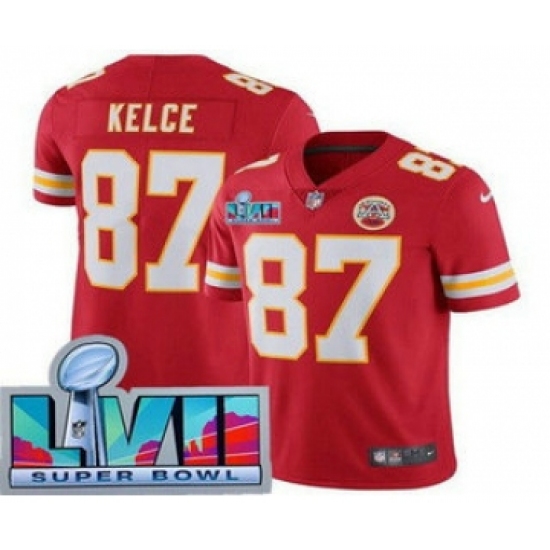 Youth Kansas City Chiefs #87 Travis Kelce Limited Red Super Bowl LVII Vapor Jersey - Ujersey