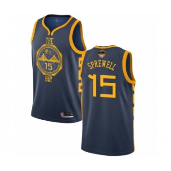 Youth Golden State Warriors #15 Latrell Sprewell Swingman Navy Blue Basketball 2019 Basketball Finals Bound Jersey - City Edition - Ujersey