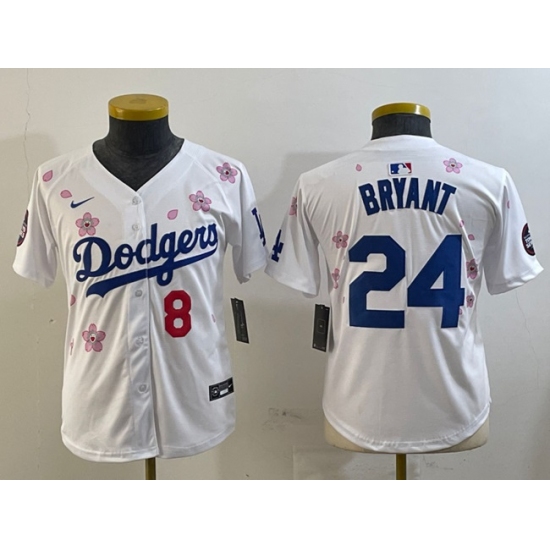 Youth Los Angeles Dodgers Front #8 Back #24 Kobe Bryant White 2025 Tokyo Series Limited Stitched Baseball Jersey - Ujersey
