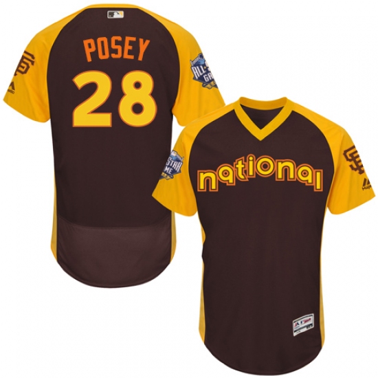 Men's Majestic San Francisco Giants #28 Buster Posey Brown 2016 All-Star National League BP Authentic Collection Flex Base MLB Jersey - Ujersey